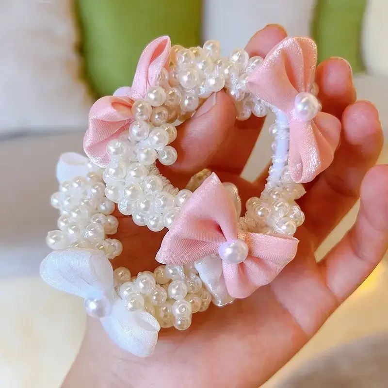 Girls' Pink Pearl Bow Hair Ties 2024 - Image 5