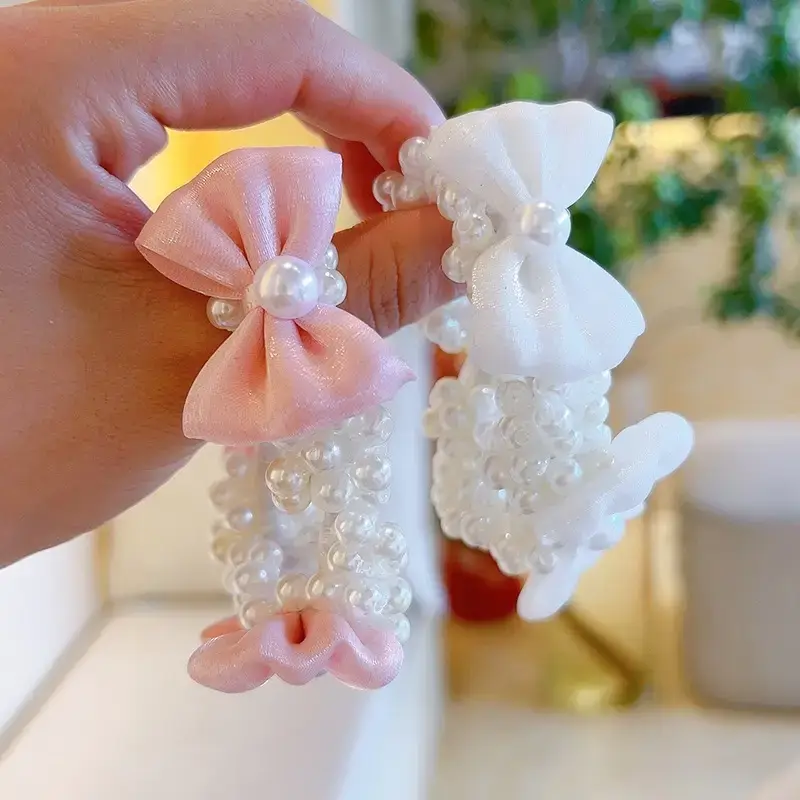 Girls' Pink Pearl Bow Hair Ties 2024 - Image 6