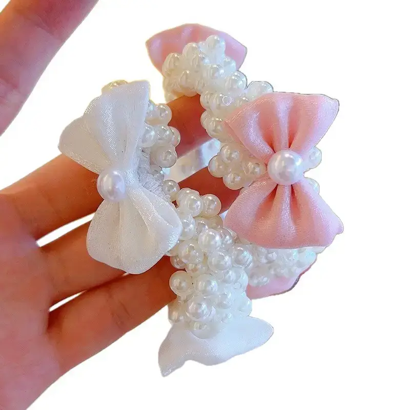 Girls' Pink Pearl Bow Hair Ties 2024 - Image 7