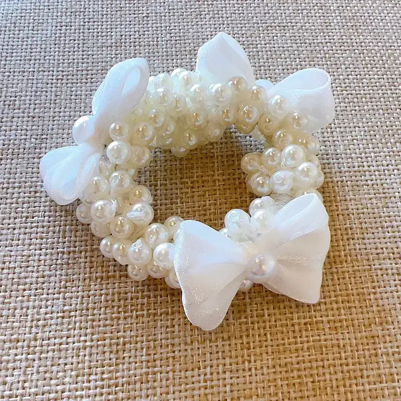 Girls' Pink Pearl Bow Hair Ties 2024 - Image 2