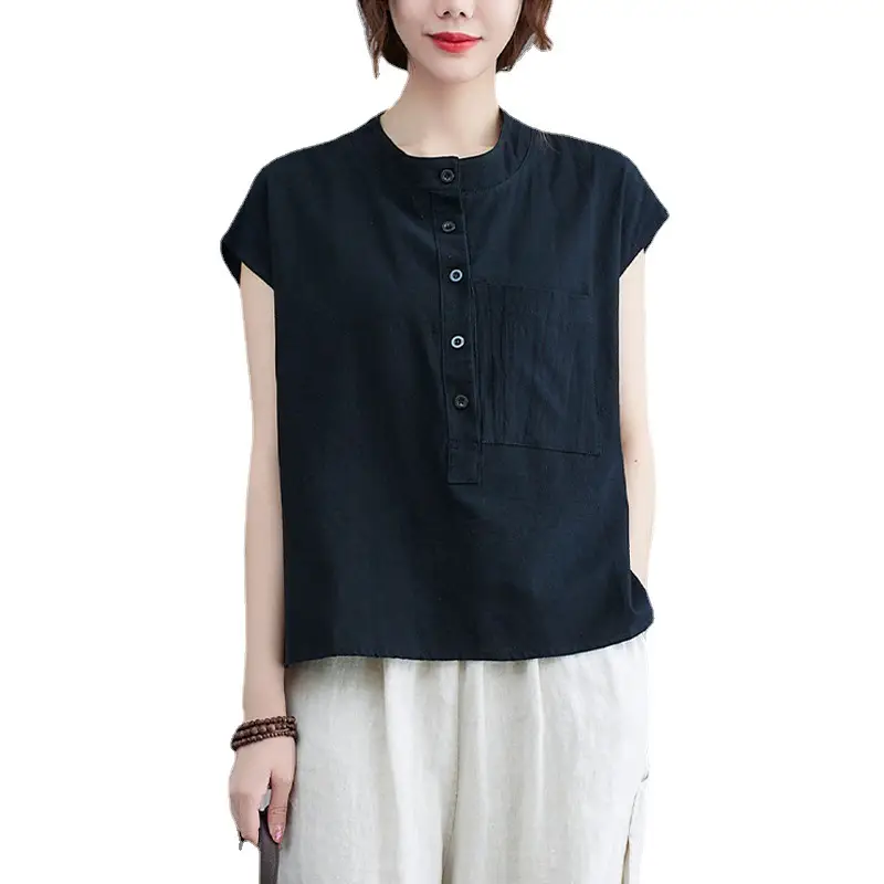 Women Cotton Linen Sleeveless T-Shirt 2022 Summer - Image 8
