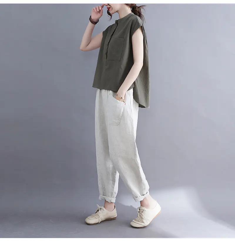 Women Cotton Linen Sleeveless T-Shirt 2022 Summer — feature 22