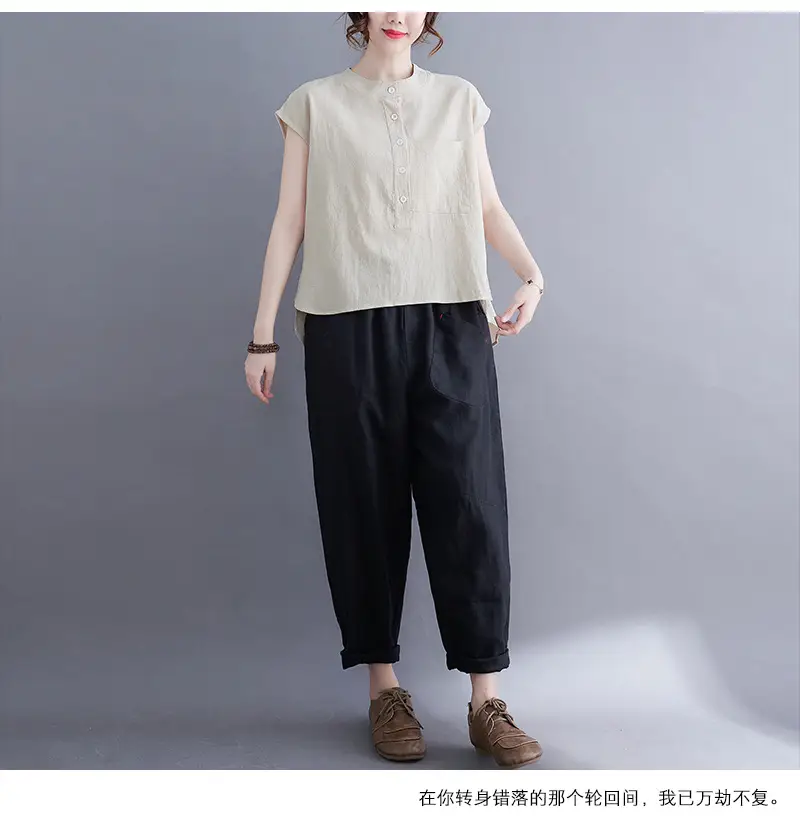 Women Cotton Linen Sleeveless T-Shirt 2022 Summer — feature 25
