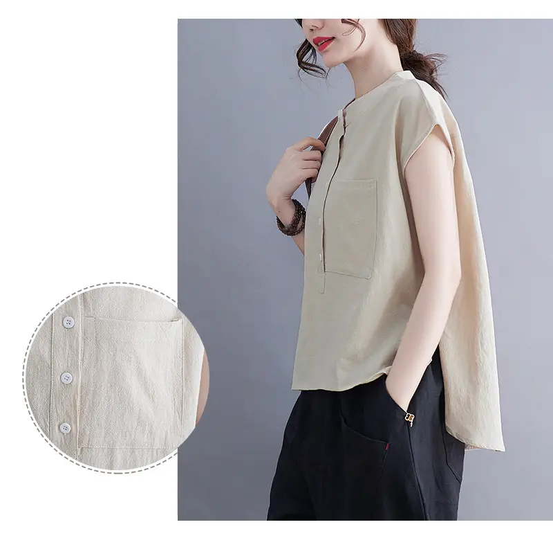Women Cotton Linen Sleeveless T-Shirt 2022 Summer — feature 26