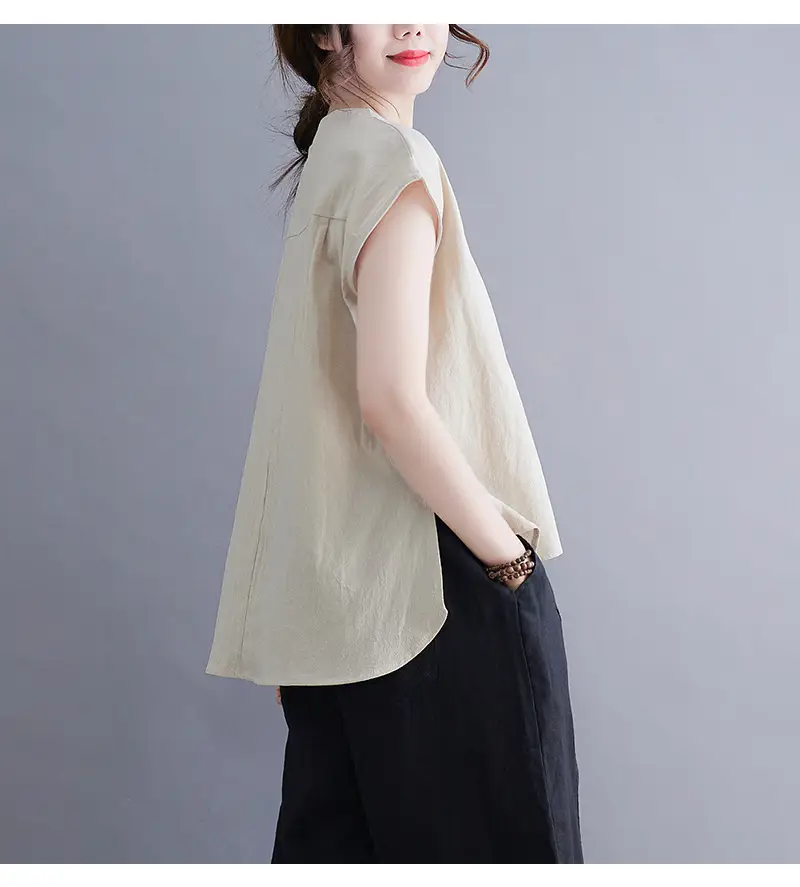 Women Cotton Linen Sleeveless T-Shirt 2022 Summer — feature 28