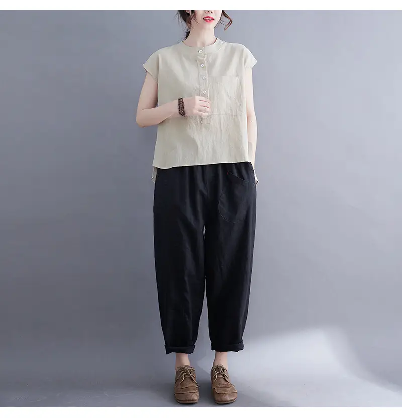 Women Cotton Linen Sleeveless T-Shirt 2022 Summer — feature 29