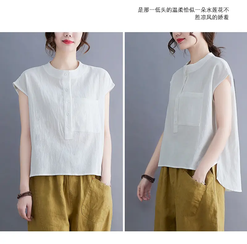 Women Cotton Linen Sleeveless T-Shirt 2022 Summer — feature 30