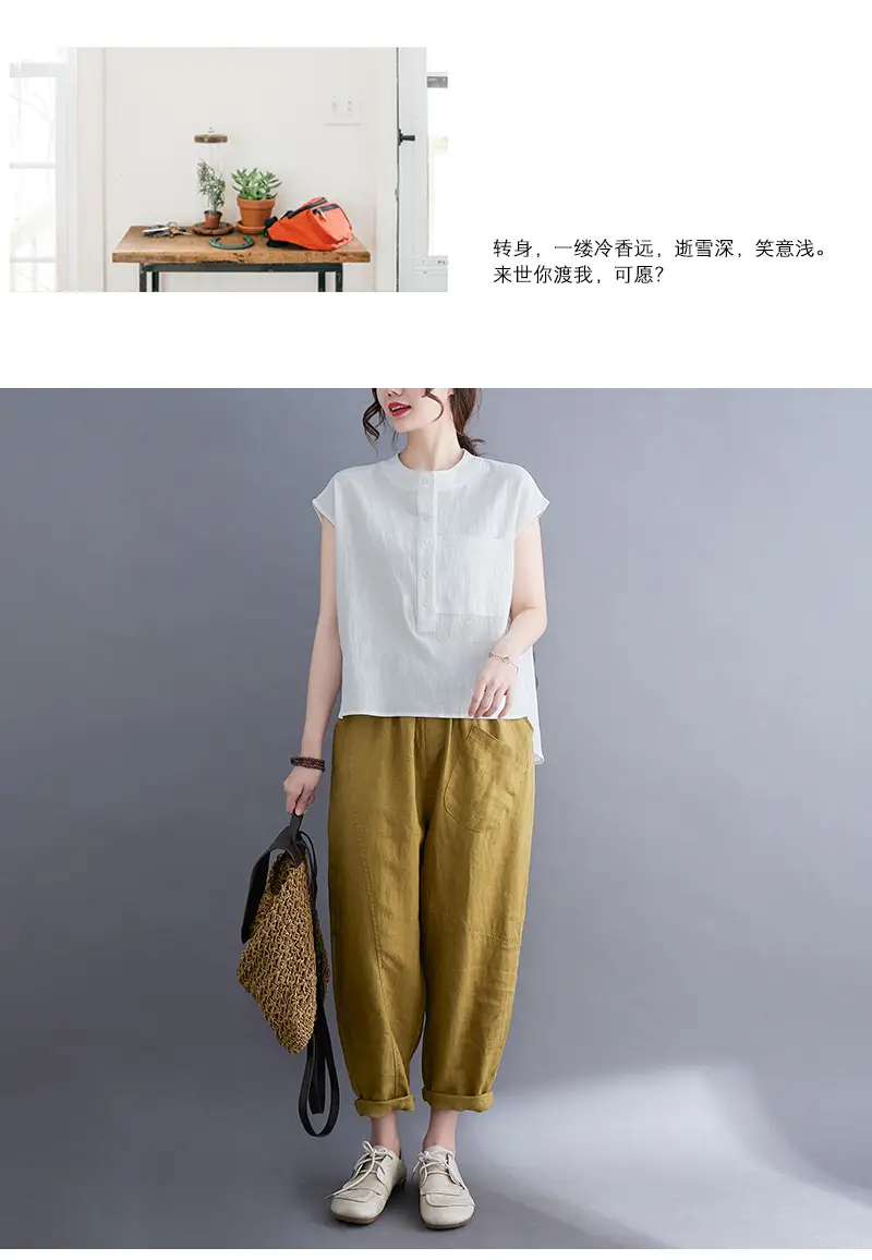 Women Cotton Linen Sleeveless T-Shirt 2022 Summer — feature 31