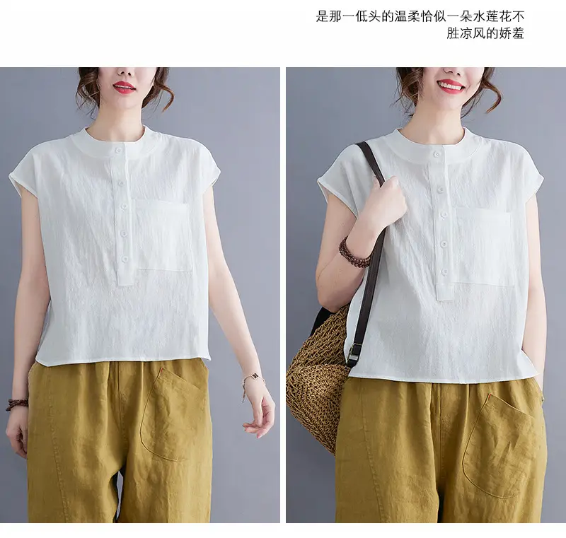 Women Cotton Linen Sleeveless T-Shirt 2022 Summer — feature 32
