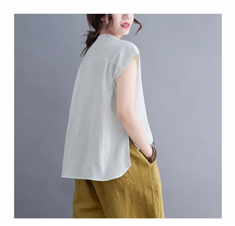 Women Cotton Linen Sleeveless T-Shirt 2022 Summer — feature 33