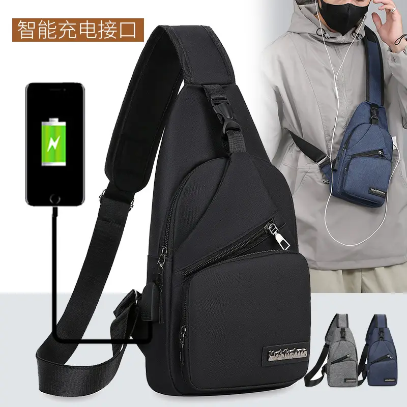 Men's Korean Style Canvas Crossbody Bag Black - Image 5