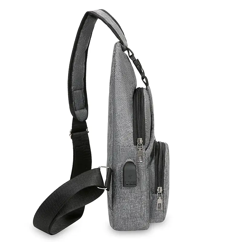 Men's Korean Style Canvas Crossbody Bag Black - Image 6