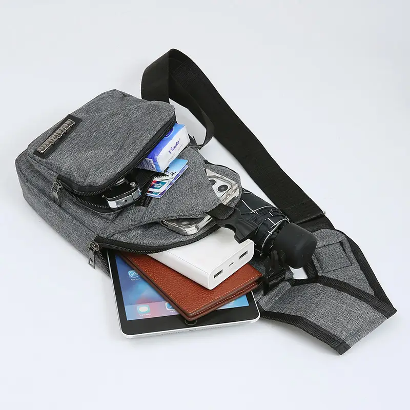 Men's Korean Style Canvas Crossbody Bag Black - Image 7