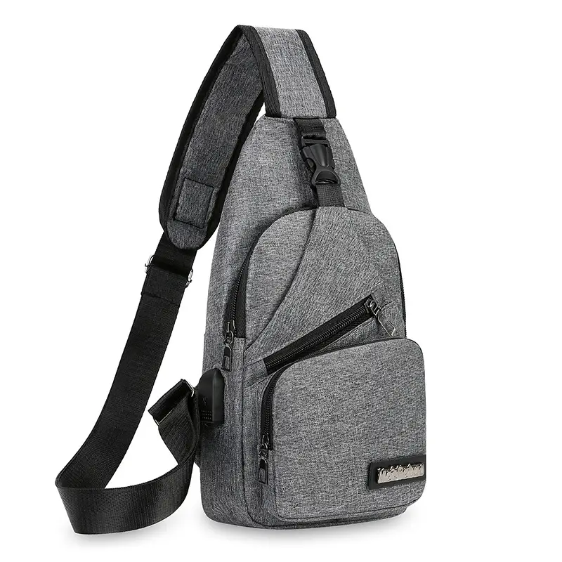 Men's Korean Style Canvas Crossbody Bag Black - Image 8