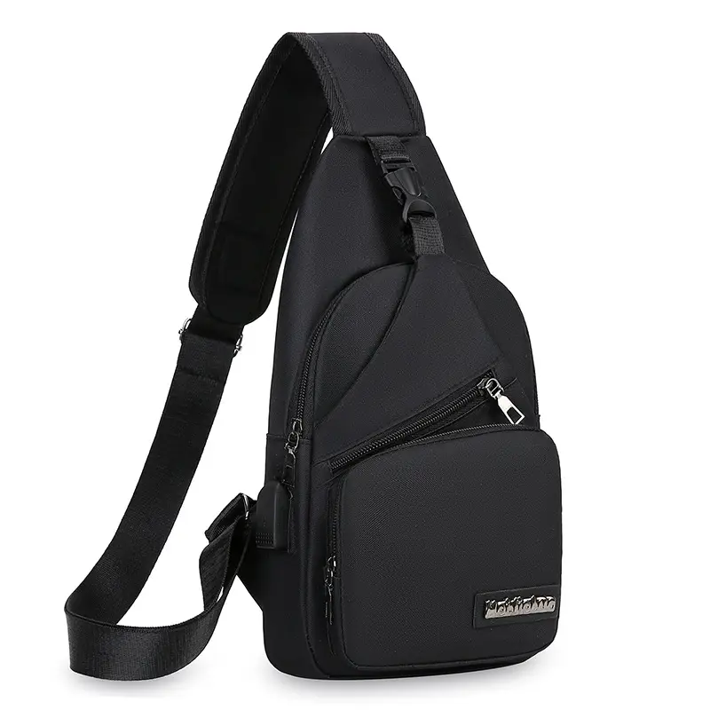 Men's Korean Style Canvas Crossbody Bag Black - Image 2