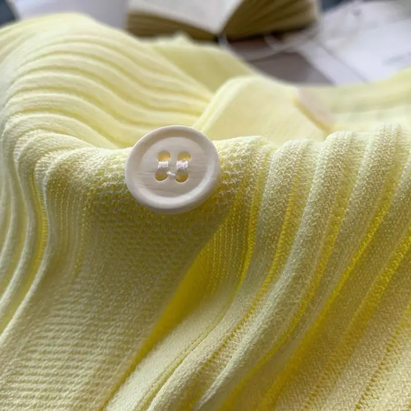Summer Ice Silk V-Neck Cardigan Jacket Light Green - Image 9