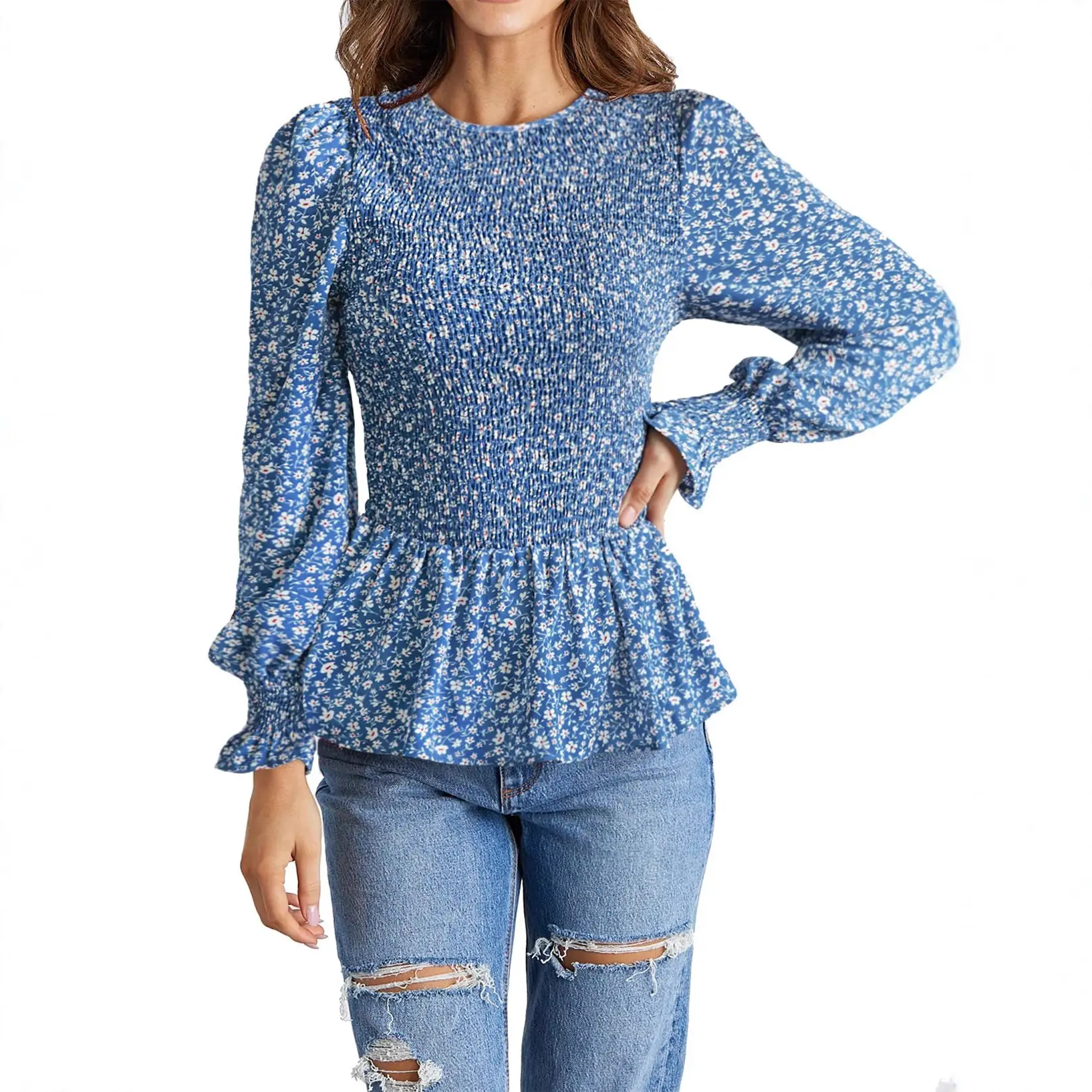 2023 Printed Long Sleeve Waist Shirt Top for Women - Image 11