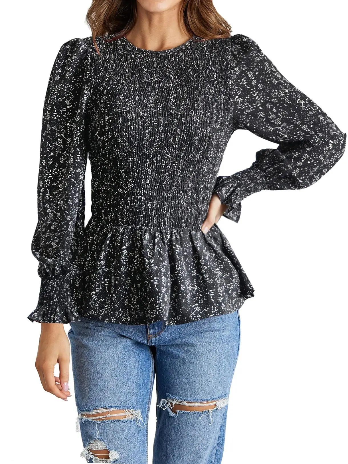 2023 Printed Long Sleeve Waist Shirt Top for Women - Image 2