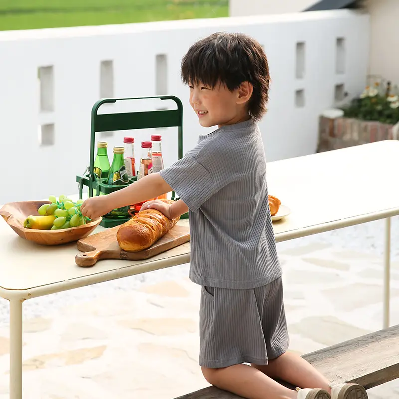 Boy's Summer Patchwork T-Shirt Shorts Set Beige Cotton - Image 7