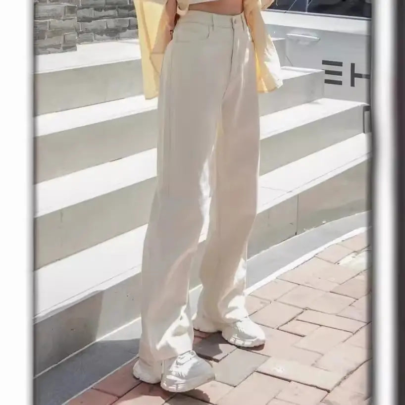 Women's White Loose Jeans with Side Stripes Large Size