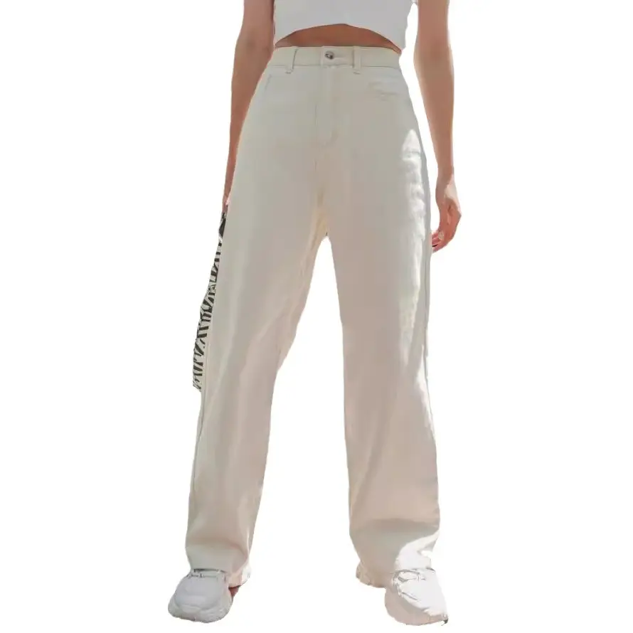 Women's White Loose Jeans with Side Stripes Large Size