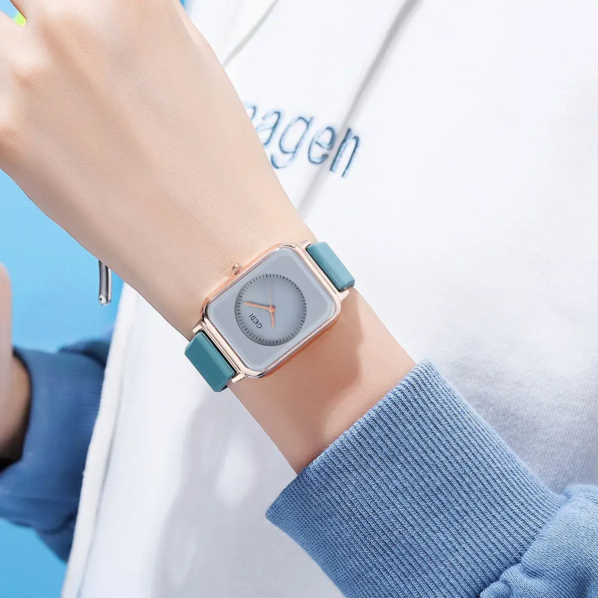Female Student Square Quartz Waterproof Watch with Silicone Band - Image 10