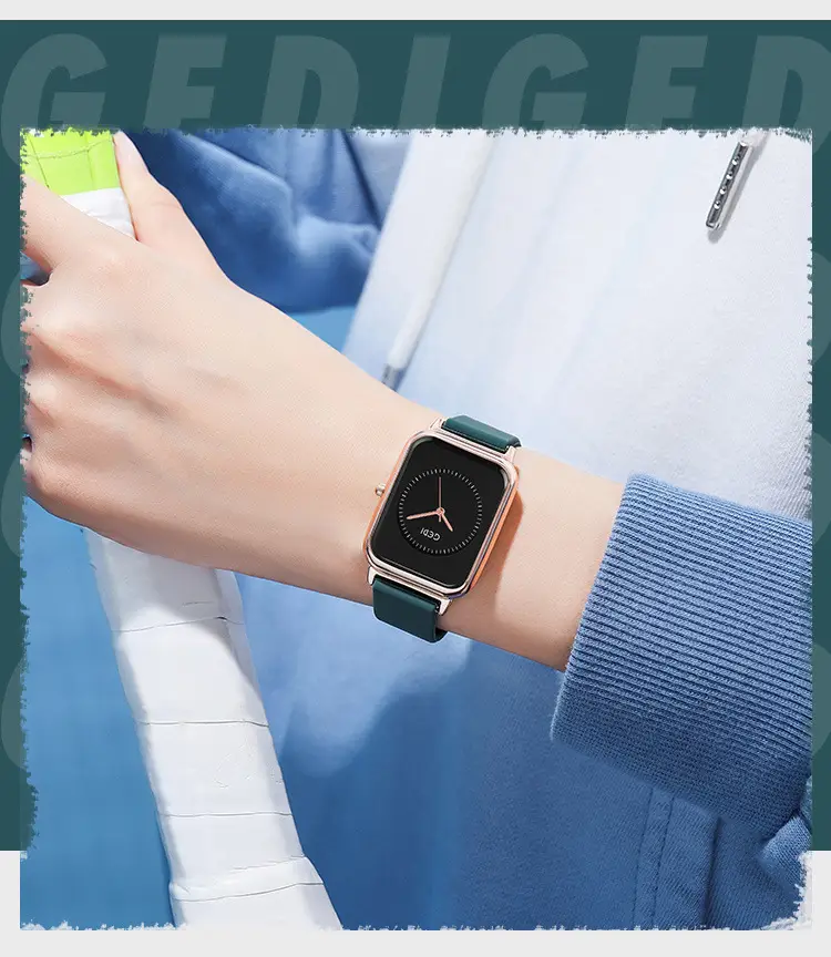 Female Student Square Quartz Waterproof Watch with Silicone Band — feature 10