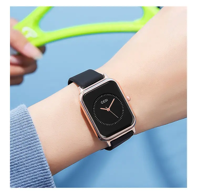 Female Student Square Quartz Waterproof Watch with Silicone Band — feature 4