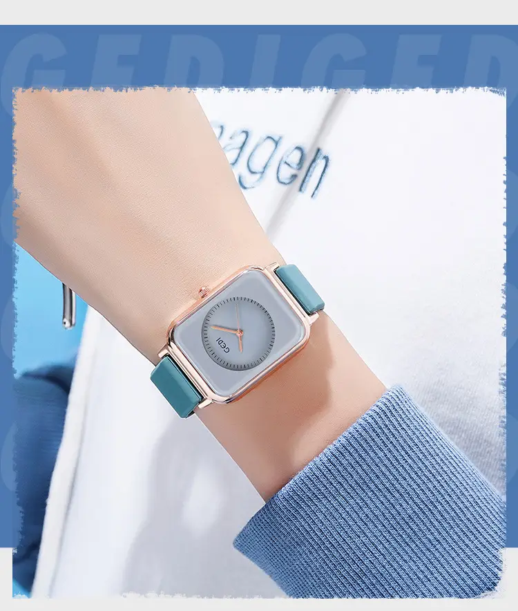 Female Student Square Quartz Waterproof Watch with Silicone Band — feature 6