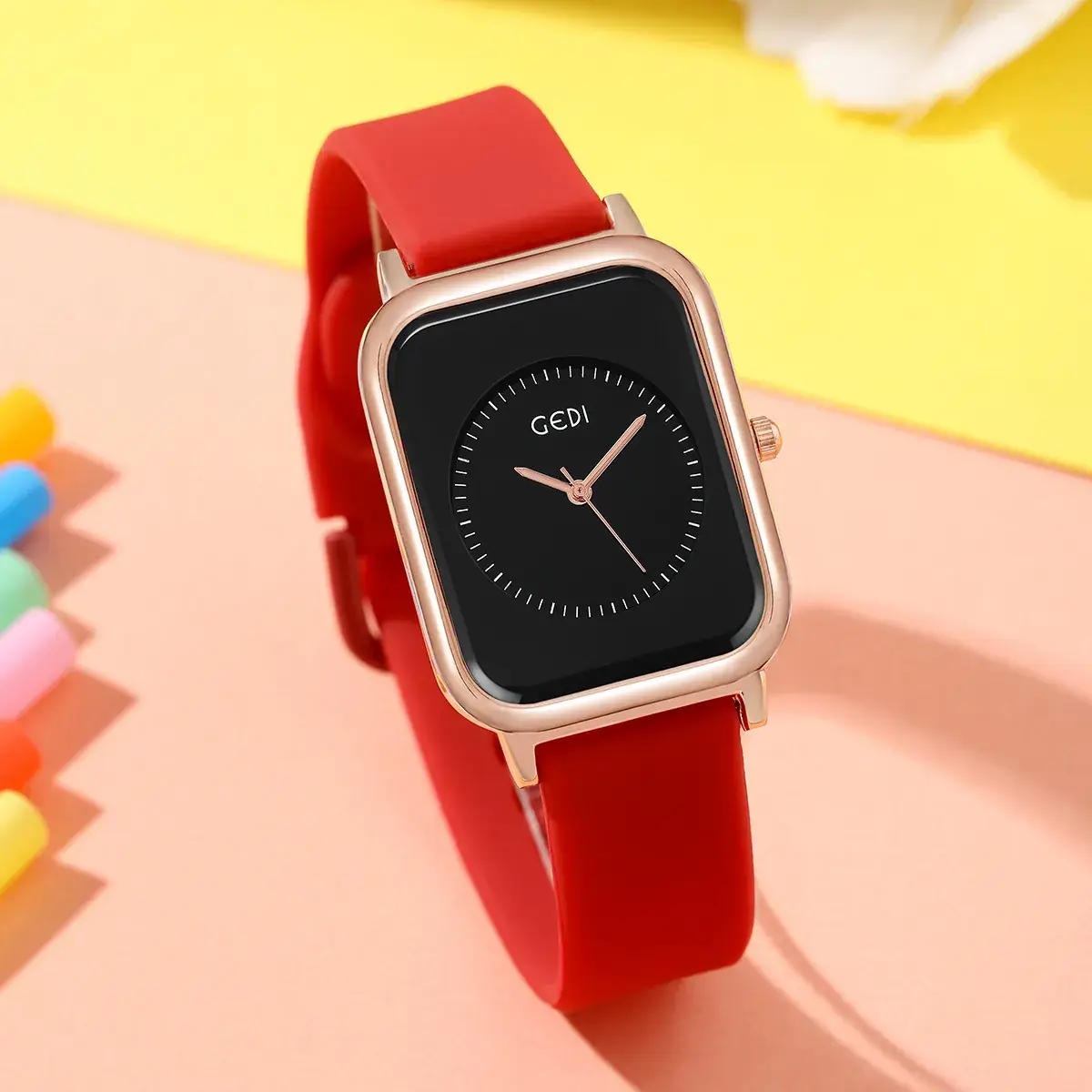 Female Student Square Quartz Waterproof Watch with Silicone Band - Image 2