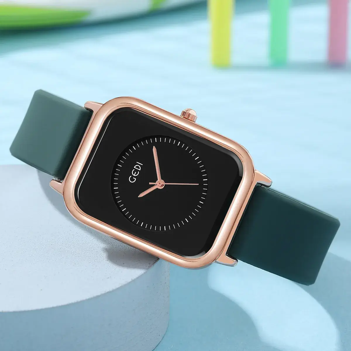 Female Student Square Quartz Waterproof Watch with Silicone Band - Image 3