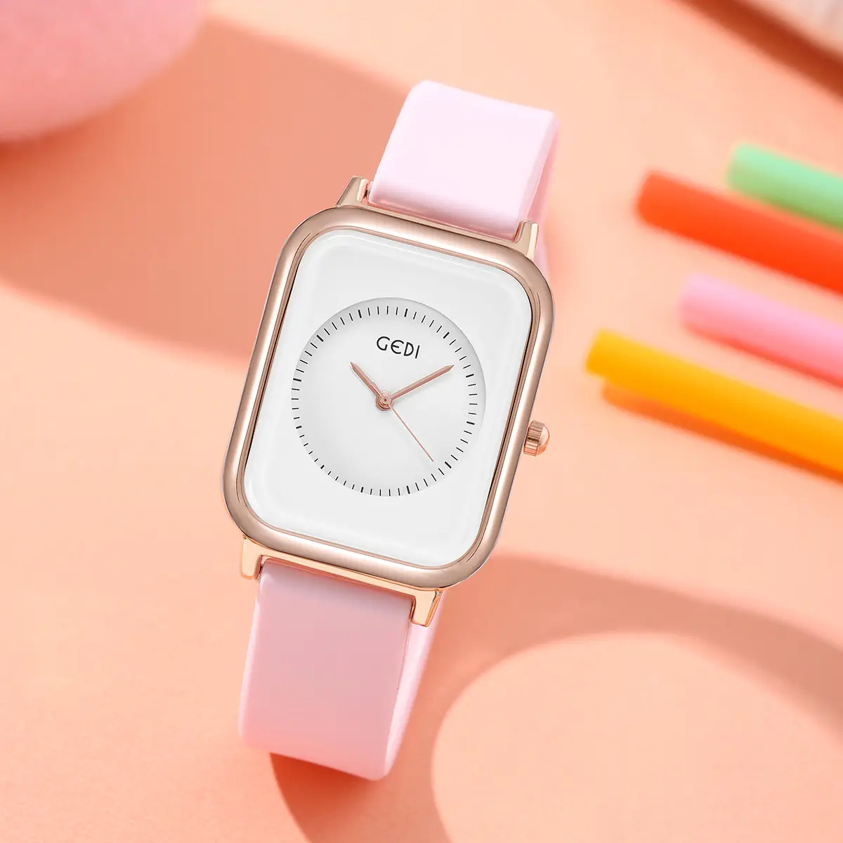 Female Student Square Quartz Waterproof Watch with Silicone Band - Image 7