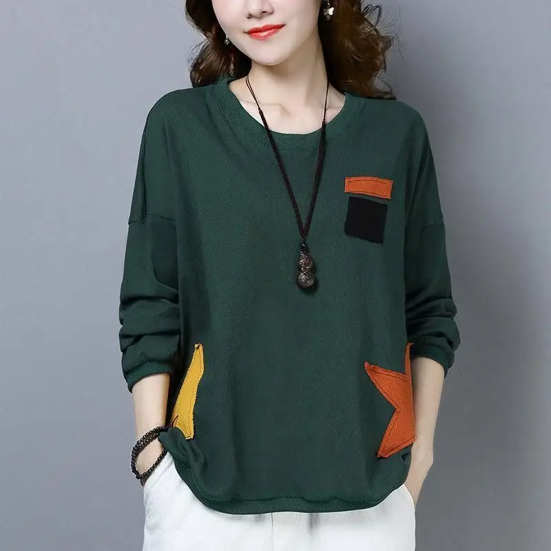 Spring & Autumn Printed Long Sleeve T-Shirt Green Orange - Image 3
