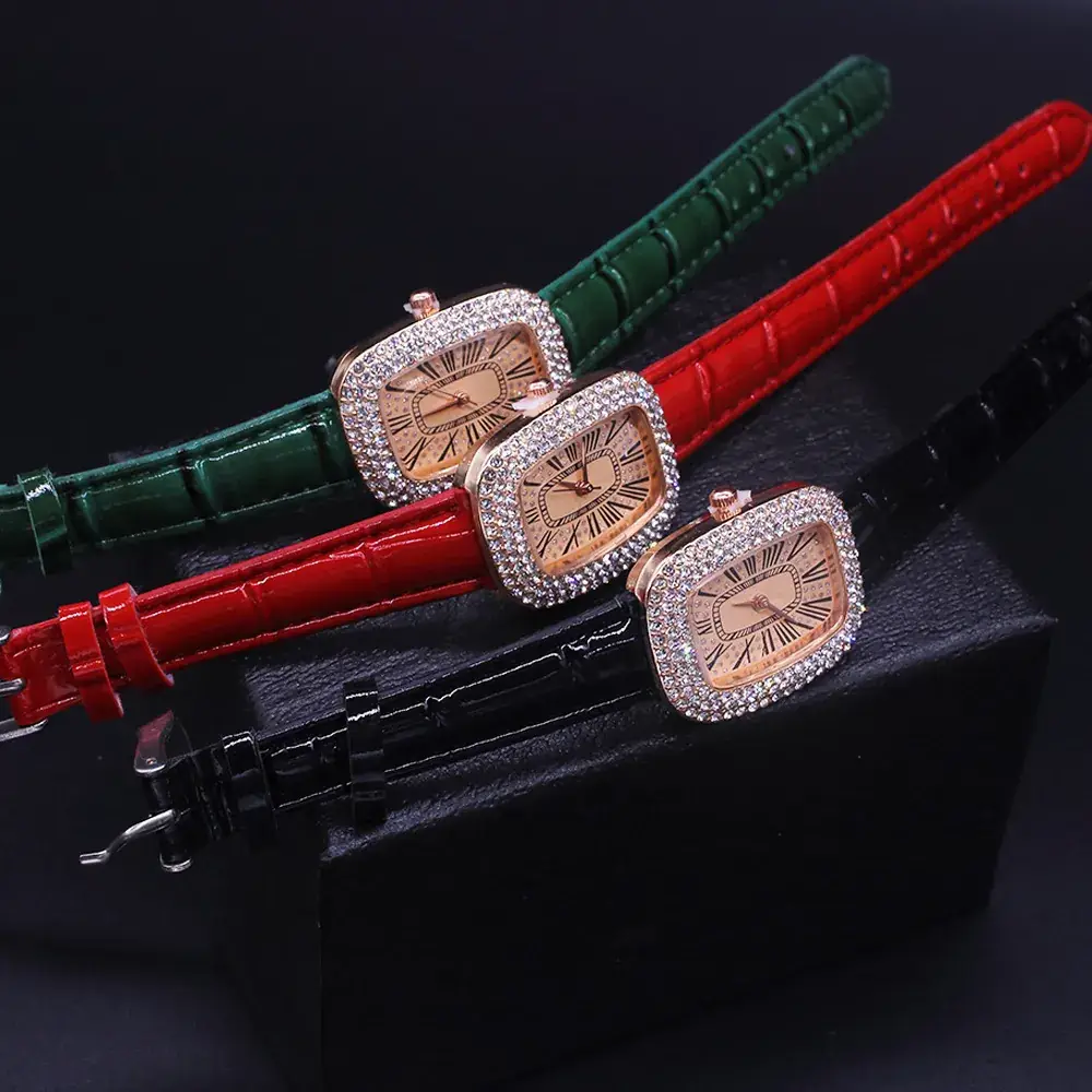 Red Full Diamond Women's Watch Belt with Quartz Movement - Image 6