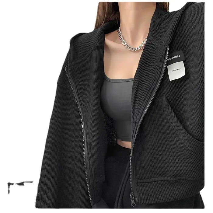 Women Blue Zipper Hoodie Long Sleeve Cotton - Image 7