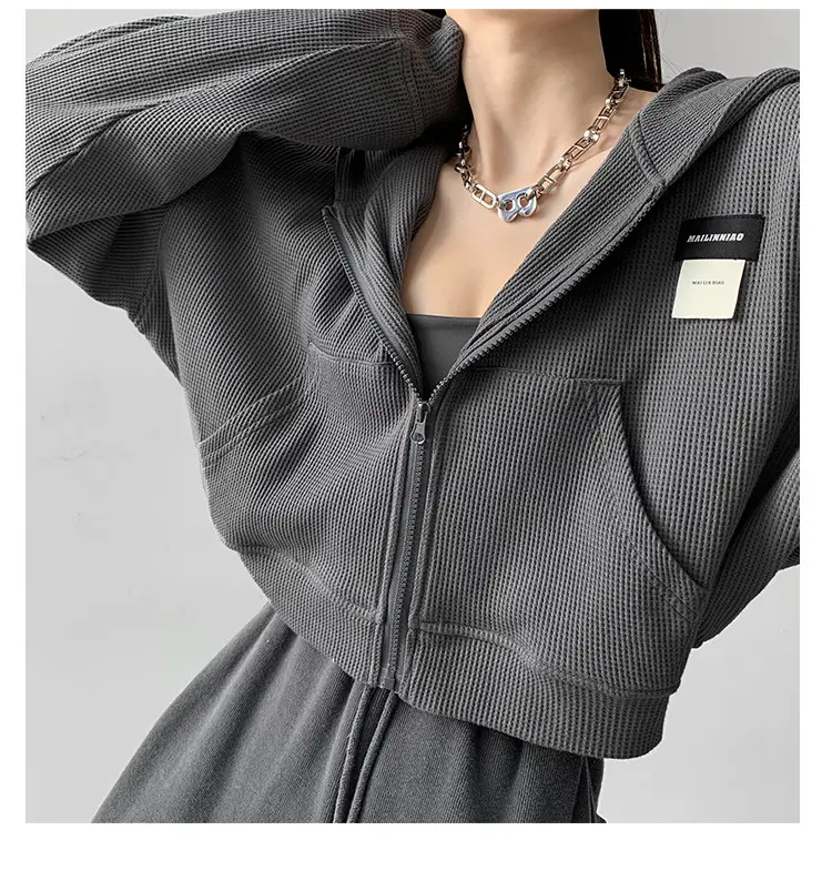 Women Blue Zipper Hoodie Long Sleeve Cotton — feature 28