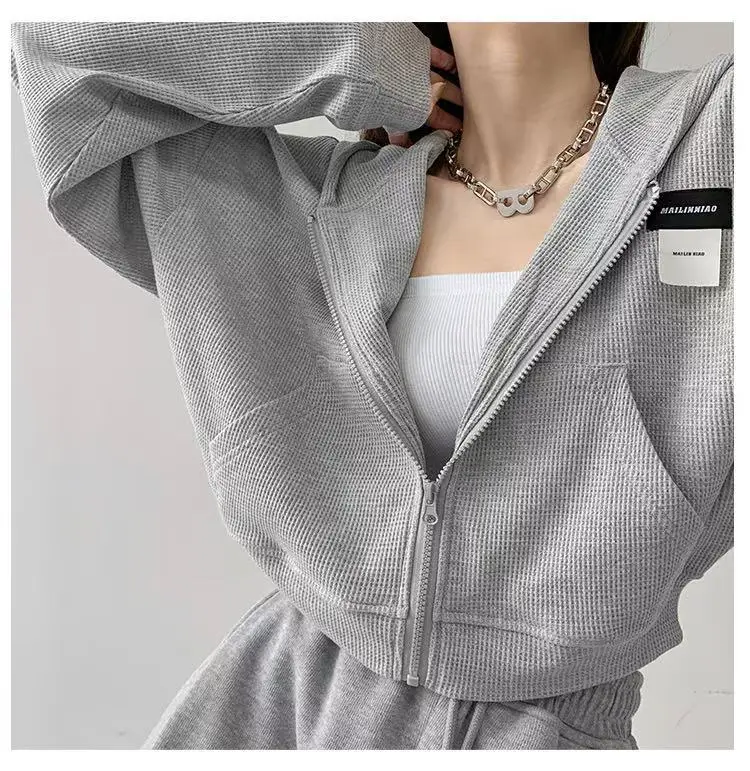 Women Blue Zipper Hoodie Long Sleeve Cotton - Image 3