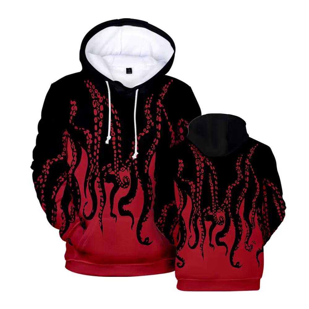 Men's Red Flame Hoodie Set with Hooded Neck