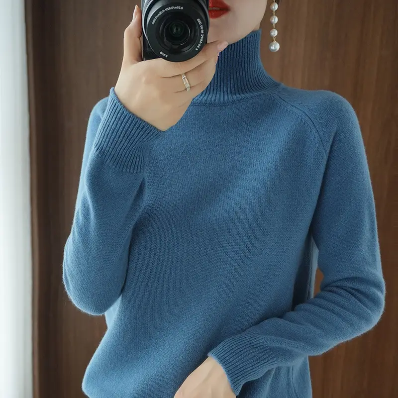 Women's Loose Thickened Turtleneck Sweater Winter Knit Beige - Image 14