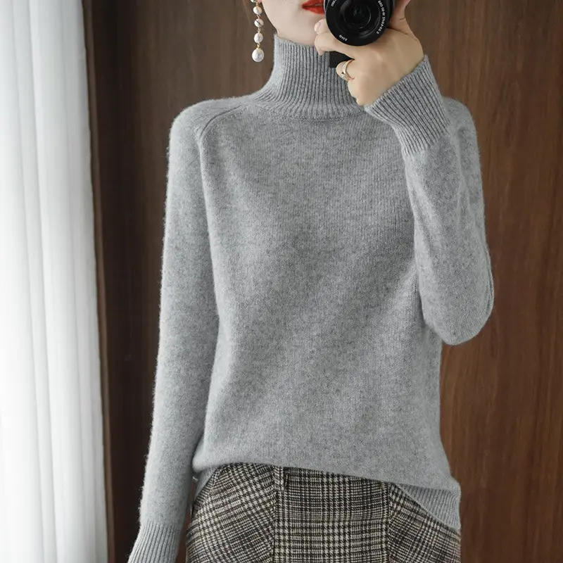 Women's Loose Thickened Turtleneck Sweater Winter Knit Beige - Image 16