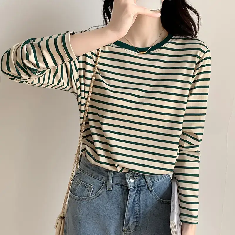 Women Striped Long Sleeve T-Shirt Spring Autumn Loose Slimming - Image 3