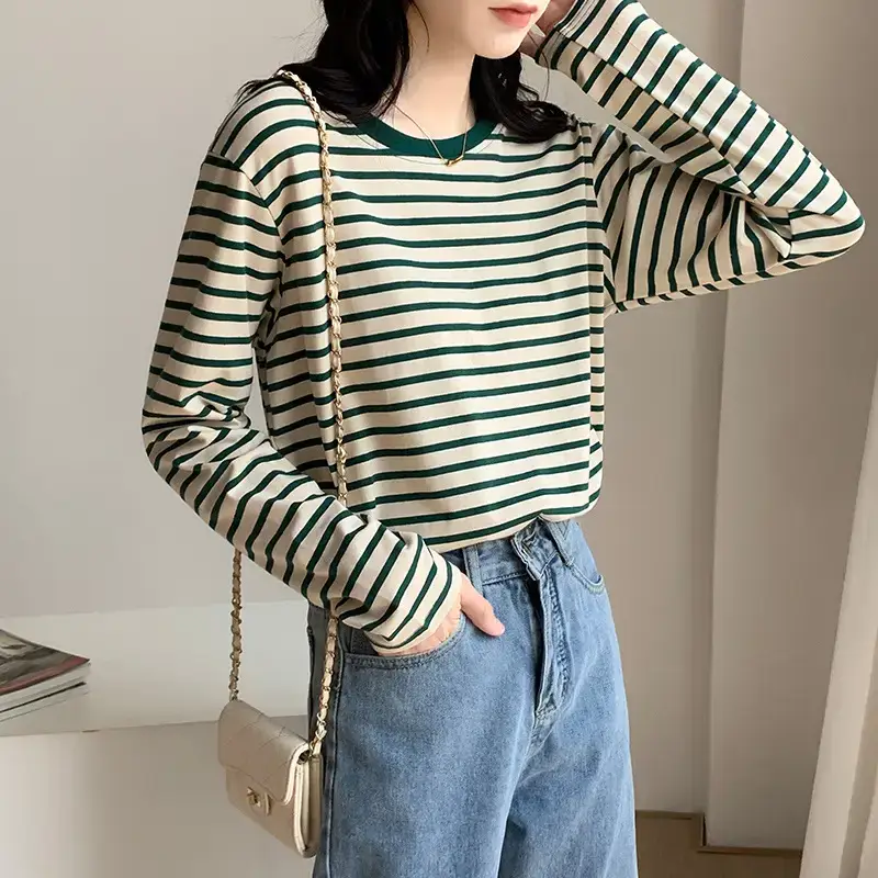 Women Striped Long Sleeve T-Shirt Spring Autumn Loose Slimming - Image 4