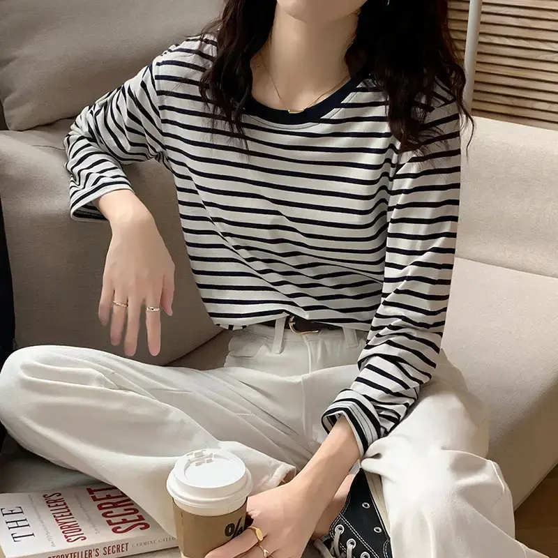 Women Striped Long Sleeve T-Shirt Spring Autumn Loose Slimming - Image 5