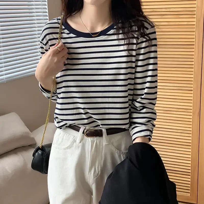 Women Striped Long Sleeve T-Shirt Spring Autumn Loose Slimming - Image 6