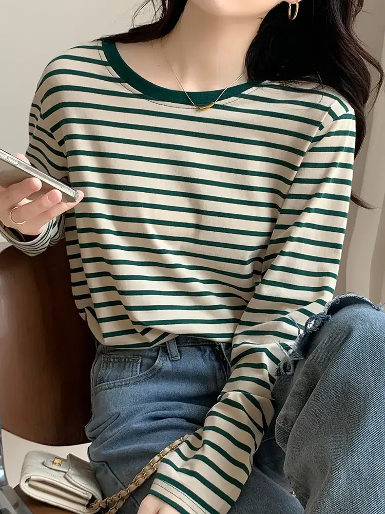 Women Striped Long Sleeve T-Shirt Spring Autumn Loose Slimming - Image 7