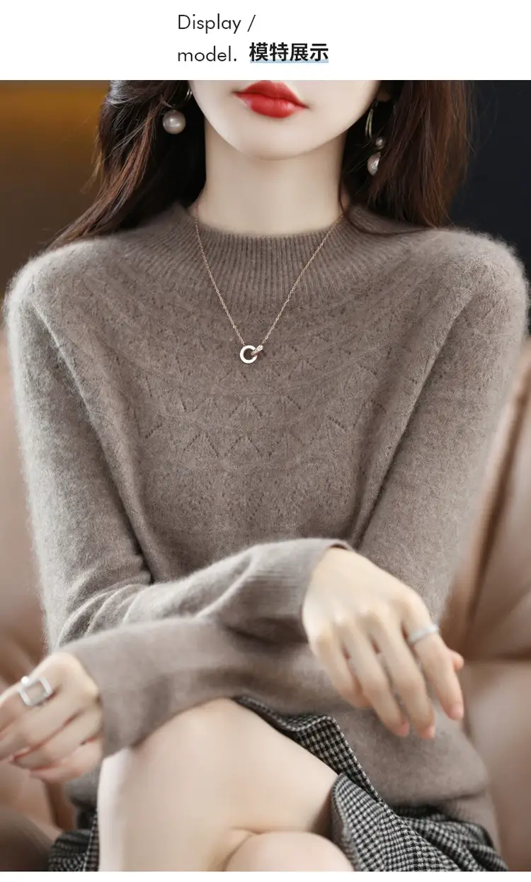 Women's Blue Knit Half Turtleneck Woolen Sweater — feature 13