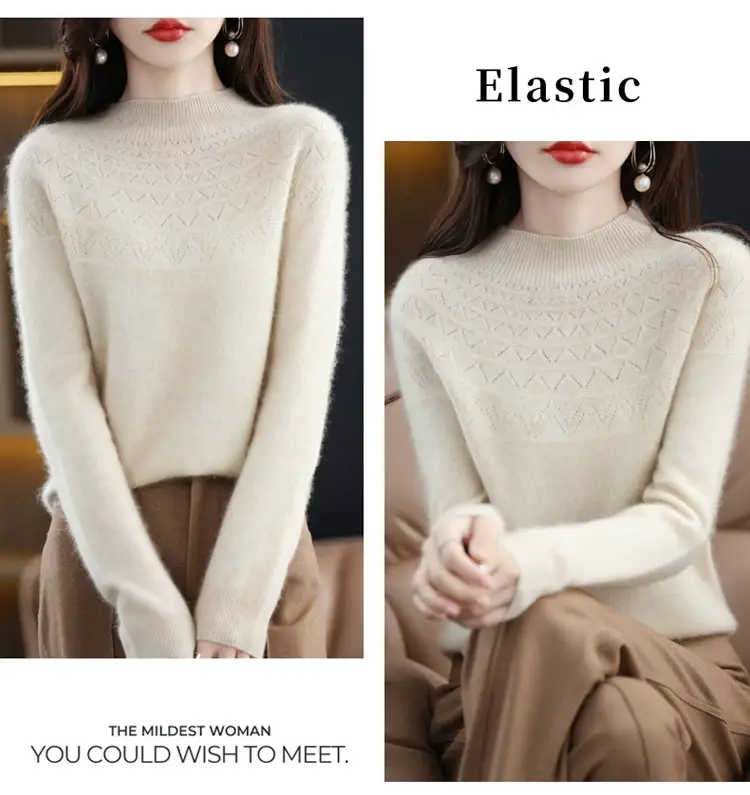 Women's Blue Knit Half Turtleneck Woolen Sweater — feature 16