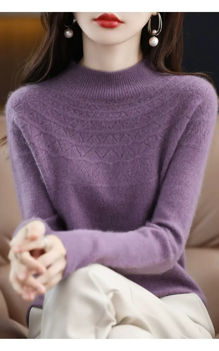 Women's Blue Knit Half Turtleneck Woolen Sweater — feature 17