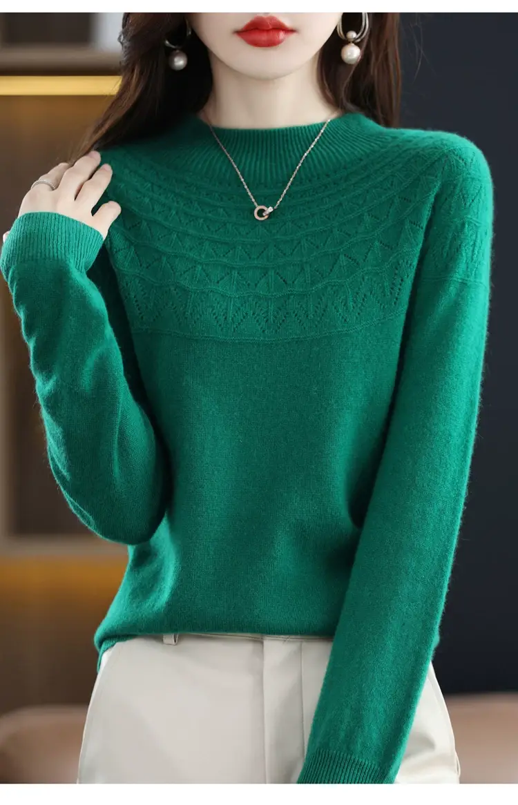 Women's Blue Knit Half Turtleneck Woolen Sweater — feature 19