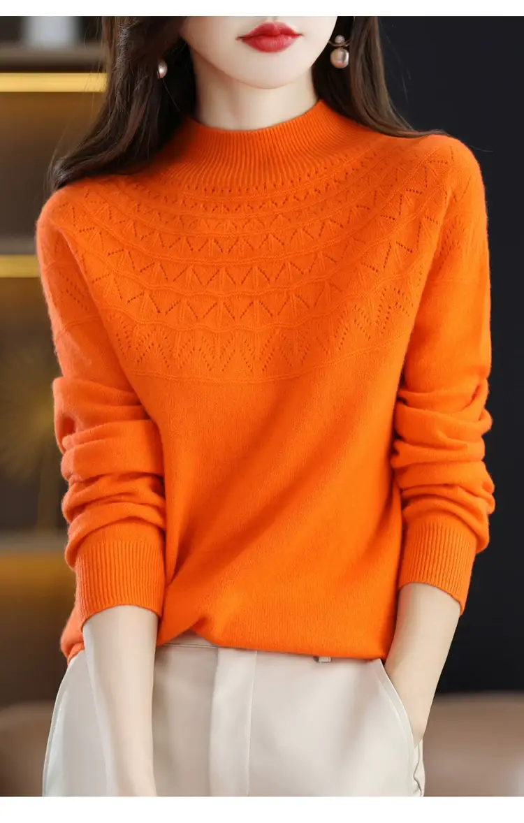 Women's Blue Knit Half Turtleneck Woolen Sweater — feature 21